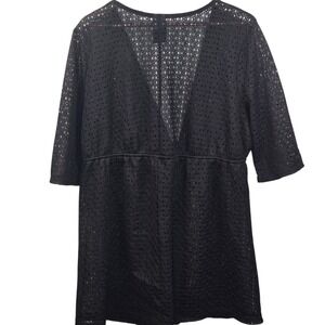 Black Crochet Swim Cover Up Kimono Tunic Dress Resort Wear Catalina Size 2X